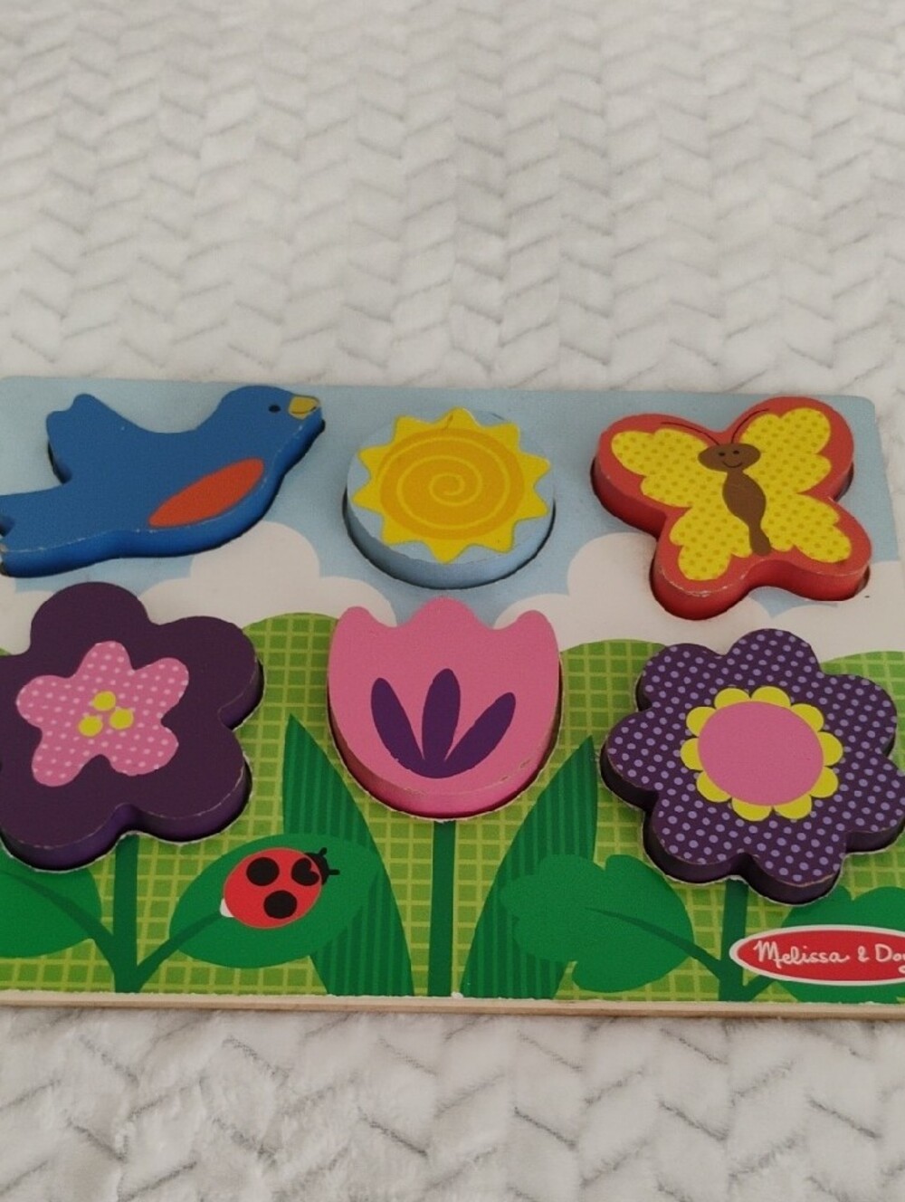 Melissa & Doug Bright Garden Wooden Peg Puzzle - Blue, Yellow, Pink, Purple, Red - Picture 3 of 3